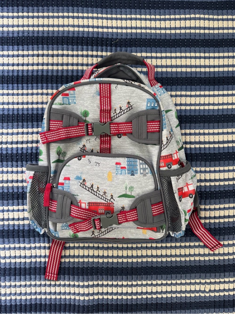 Pottery Barn Kids Gray Firetruck Print Backpack